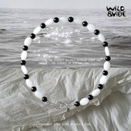 Genuine Stone Necklace White-Black 40 Cm. Yin Yang Balance Meaning Handmade