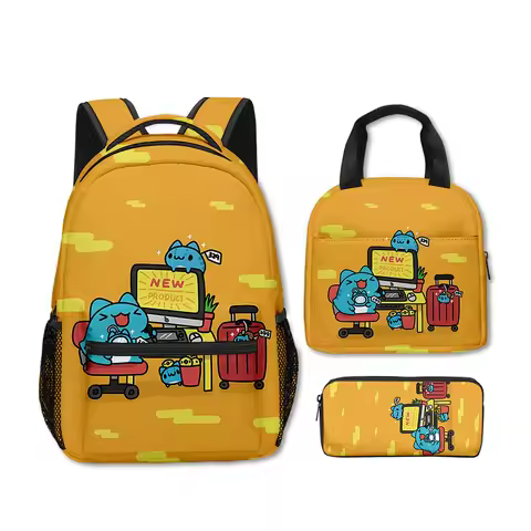 Trendy Popular Novelty Funny Bugcat Capoo 3D Print 3pcs/Set School Bags Laptop Daypack Backpack port
