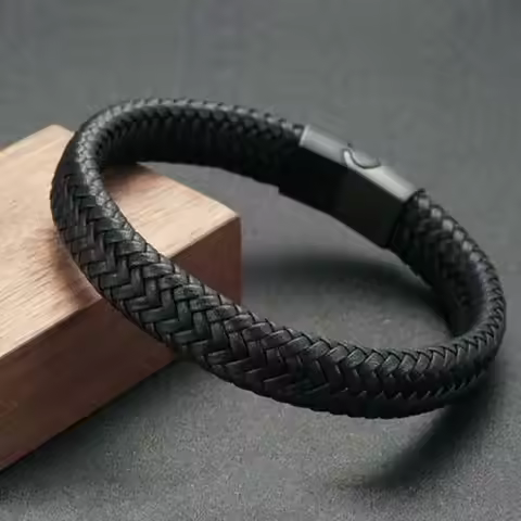 Black PU Leather Magnetic Bracelet Men's Mature and Stable and Elegant Giving Men The Best Gift for 