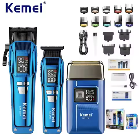 Kemei KM-2797 Trimmer Rechargeable Electric Hair Clippers Set LCD Shaver KM-1112 Dry And Wet Shaving