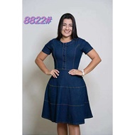 KS elegant denim dress formal denim dress roundneck flare denim dress