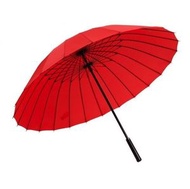 全城熱賣 - 純色24骨強抗風直桿雨傘（大紅-皮柄款）