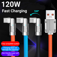 120W 6A Super Fast Charging Cable 180° Rotating Type C/Micro USB/Lightning Zinc Alloy Interface Data Cord Liquid Silicone Cable For Android iOS For iPhone Huawei Samsung Xiaomi