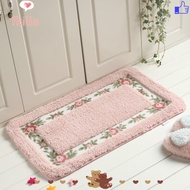 FKILLA 1 Pcs Flower Rug, Microfiber 16*24Inch Pink Rug,  Pink Non-Skid Absorbent Floral Bathroom Rug