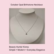 October Opal Birthstone Necklace | 925 Silver / Rose Gold Plated | Korean Minimal Pendant Jewelry