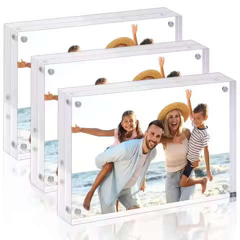 3-pack of 4x6-inch acrylic magnetic photo frames, 20mm thick transparent photo frames, strong magnet
