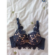 Si bra size 70/75 A B blue black lace mixed with leather