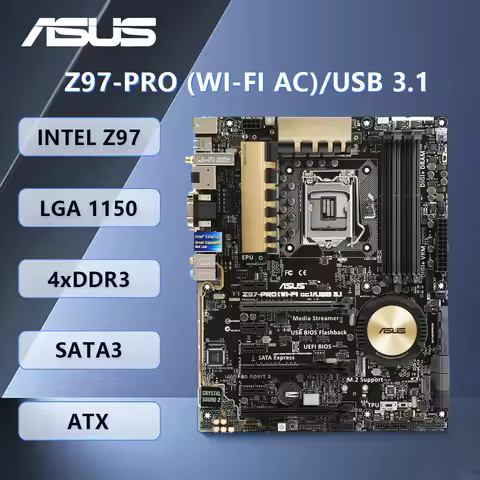 ASUS Z97-PRO (WI-FI AC)/USB 3.1 motherboard supports the LGA 1150 Core i7/i5/i3 with Intel Z97 chips