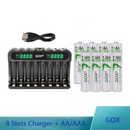 GOX 8-slot Battery Charger LED Display USB Charger and GOX 1.2V AA 2450mah / AAA Ni-MH Rechargeable 