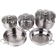 Set of 5 stainless steel pots and pans with glass lids Fivestar FS08CG1