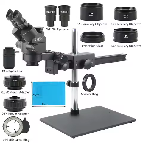 EAKINS 3.5-180x Zoom Trinocular Stereo Microscope Rotatable Sliding Rail Arm Stand For Lab Detection