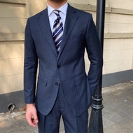 Mr. Lusan New Suit Suit Men's Slim Fit Casual Business Dark Striped Wool Suit Business Top
