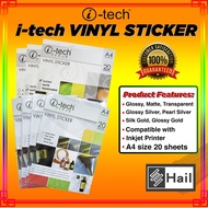 I-Tech Waterproof Printable Vinyl Sticker A3 MATTE/GLOSSY/TRANSPARENT