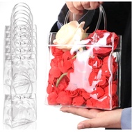 10 PCS Clear Plastic Gift Bags with Handle,Reusable Transparent PVC Gift Wrap Tote Bag for Retail Halloween Christmas Boutique Wedding Birthday Baby Shower Party Favor