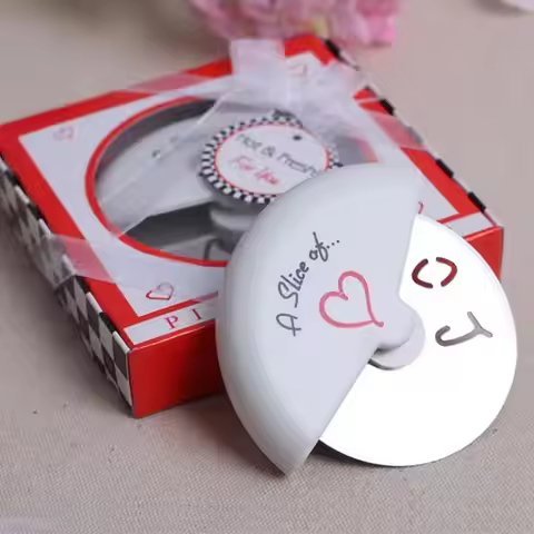 Stainless Steel Pizza Cutter for Wedding Favors,A Slice of Love Round Pizza Wheel Cut,Gift Box Packa