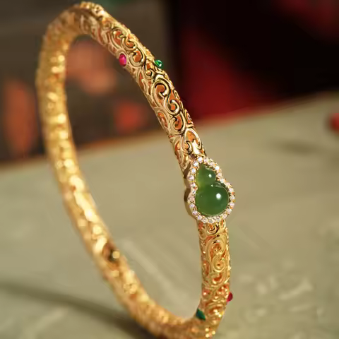 *Filigree auspicious cloud gourd and Tian jade jasper sterling silver gold inlaid jade Chinese style
