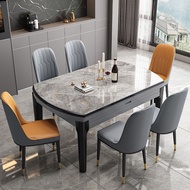 HY/🏮Stone Plate Dining Tables and Chairs Set Small Apartment Household Eating Table Chair Marble Solid Wood Dining Table