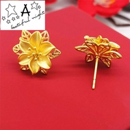 [Ready stock/onsale] pure 18k Gold pawnable Legit Retro Hollow Flower earings for women Gold Lady's Luck Lotus Earrings earings for women korean style Bridal gift items for women Jewelry