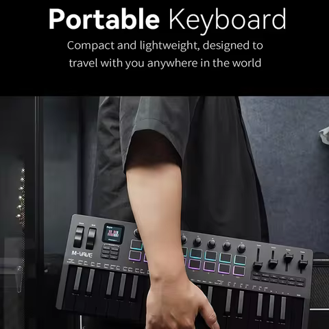 M-VAVE SMK-37 PRO MIDI Keyboard: 37 Keys, Built-In Sound Source, Wireless Compatible & 16 Pads for M