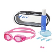 VIEW Kids Swim Goggles Set, Ages 4–9, Made in Japan, Anti-Fog, Leak-Resistant, with Earplugs & Case,