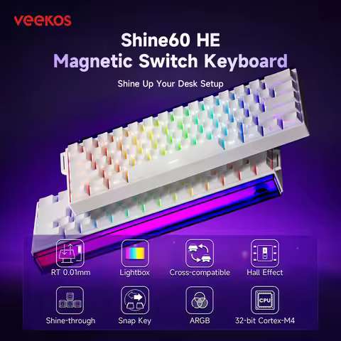 Veekos Shine60 HE Mechanical Keyboard Magnetic Switch 60% Wired/Wireless Gaming Keyboard AGRB Rapid 