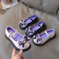 Girls Leather Shoes Kuromi Spring Autumn New Style Children Bow Princess Shoes Girls Soft-Soled Loli