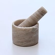 Stones And Homes Indian Brown Mortar and Pestle Set Small Bowl Marble Pill Crusher Herbs Spice Grinder for Kitchen 3 Inch Polished Decorative Round Spices Masher Stone Grinder - (7.6x5.4x3.5 cm)