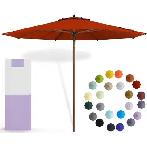 Umbrellas The Wooden 9 Feet Patio, Umbrella With Terylast Apple (Red) Polyester Fabric, Aluminum Fra