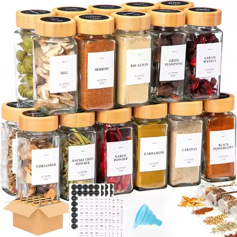 Glass Spice Jars with Bamboo Lid Spice Seasoning Containers Spice Pot Salt Pepper Shakers Spice Orga