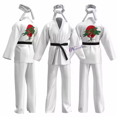 Karate Kid Cobra Kai Costume Kid Female Men Kimono Tory Nichols Daniel LaRusso Cosplay Uniform Headb