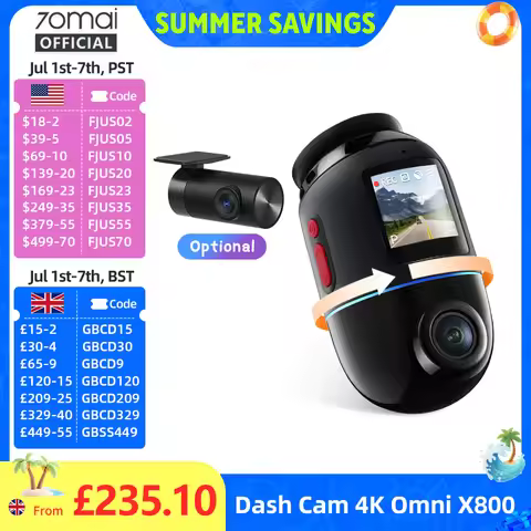 70mai Dash Cam 4K Omni X800 IMX678 360° Full View Supercapacitor 70mai X800 Built-in GPS ADAS 24H Pa