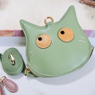 GANTUNGAN Cat Pattern Coin Purse with Zipper & Long Lanyard /Cartoon Cat Face Coin Purse