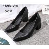 Giày cao gót nữ mũi nhọn đế vuông [da thật] công sở bít mũi màu đen 3 5 7 9 phân da mềm mại big size