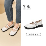 Giày Mary Jane DUSTO Đế Dày Mũi Vuông Màu Đen Phong Cách Pháp DUSTO Giày Đế Cao Su Thời Trang Thường