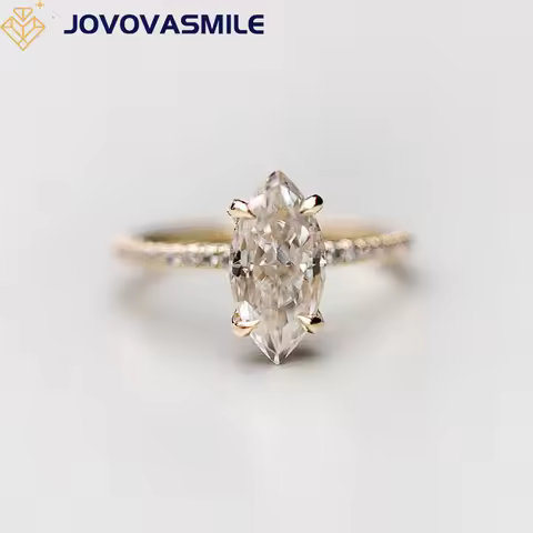JOVOVASMILE 3 Carat Moissanite Wedding Ring 14x7mm Crushed Ice Marquise Cut 9k 14k 18k Yellow Gold R