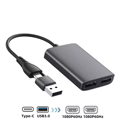 USB 3.0/Type-C to Dual 1080P 60Hz HD Display Adapter 2 Different Screen Extender MST Hub for M1 M2 M