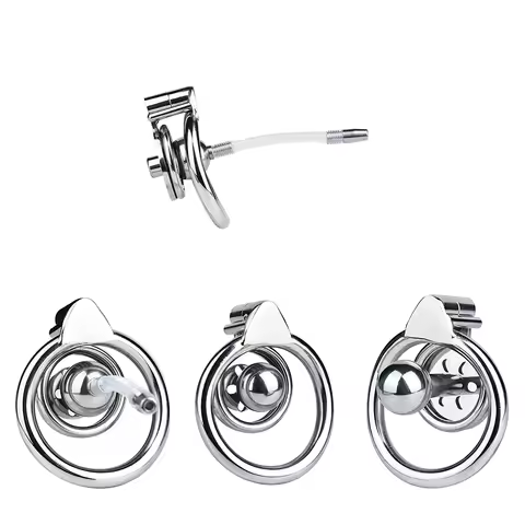 FRKO Negative Chastity Cage With Removable Silicone Urethral Catheter Metal Protaste Ball Hex Lock I
