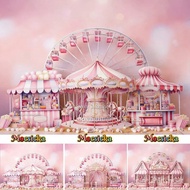 Mocsicka Background Photography Pink Carnival Carousel Ferris Wheel 1st Birthday Cake Smash Photo Ba
