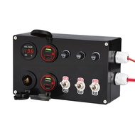 กล่องสวิตช์3 Gang Rocker 12V SPST เปิดปิด PD Type C & QC 3.0เครื่องชาร์จ USB โวลต์มิเตอร์แผงกันน้ำสำ