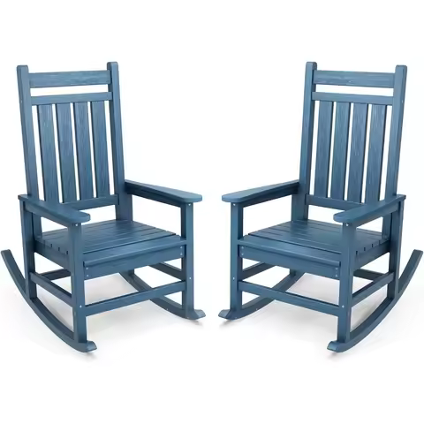 Rocking Chair Set, Outdoor Rocking Chairs for Adult, All Weather Porch Rockers for Lawn Garden, Navy