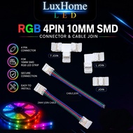 RGB 4 Pin 10mm SMD 5050 LED Strip Connector | L T Straight Join | Extension Cable | No Solder RGB LE