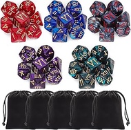 QMay 5 Sets Polyhedral Dice - 5 X 7 (35 Pieces) DND Dice with 5 Drawstring Bags, Roman Number Patter