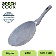 Chảo đáy từ vân đá chống dính GREEN COOK 22cm tay cầm chịu nhiệt - Hàng chính hãng green