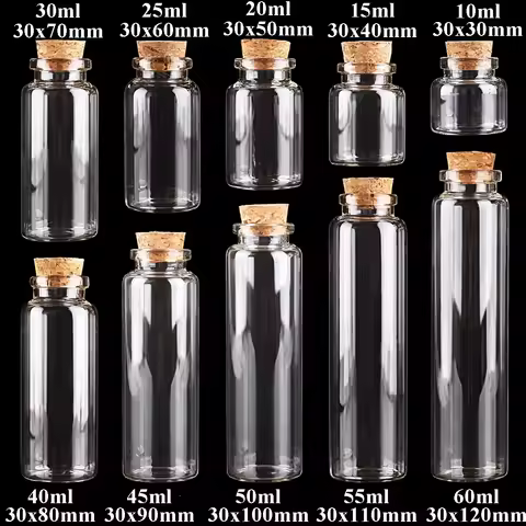 24pcs 10ml 15ml 20ml 25ml 30ml Cute Clear Glass Bottles with Cork Stopper Empty Spice Bottles Jars D