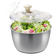 Compact Manual Stainless Steel Lettuce Salad Spinner with LidBasin Drain Frame and Non-Slip Base Qui