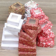 10Pcs 5.5x5.5x2.5cm/9x9x4cm Candy Paper Gift Red Snow Cute Size Gifts Box With Window Christmas Prin