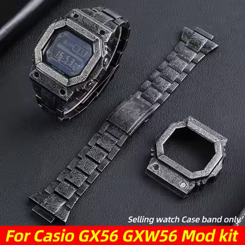 GX56 Retro Paisley carved Mod kit For Casio GX-56 GXW-56 Modified Stainless Steel case+strap set Men
