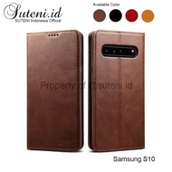 Leather Flip Case Samsung S10 S10E S10+ S10Plus Plus Cover Casing