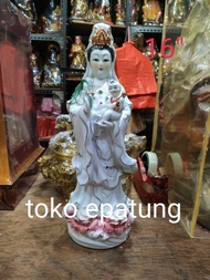 Patung Dewi Kwan Im Guan Yin Gendong Anak Berdiri 16 Inch Keramik Ori