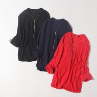 E29-4 Stylish Female V-Neck Half Zipper Pullover